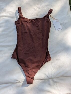 NWT Quince Stretch Cotton Jersey Square Neck Body Suit Size Small Cocoa Brown